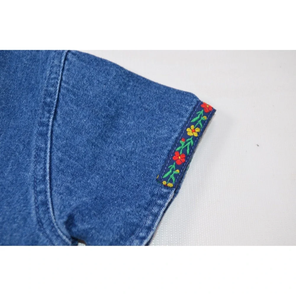 Vintage Pattiwack Blue Jean Denim Coverall Snap Legs Girls‎ Size 18M Flower Trim